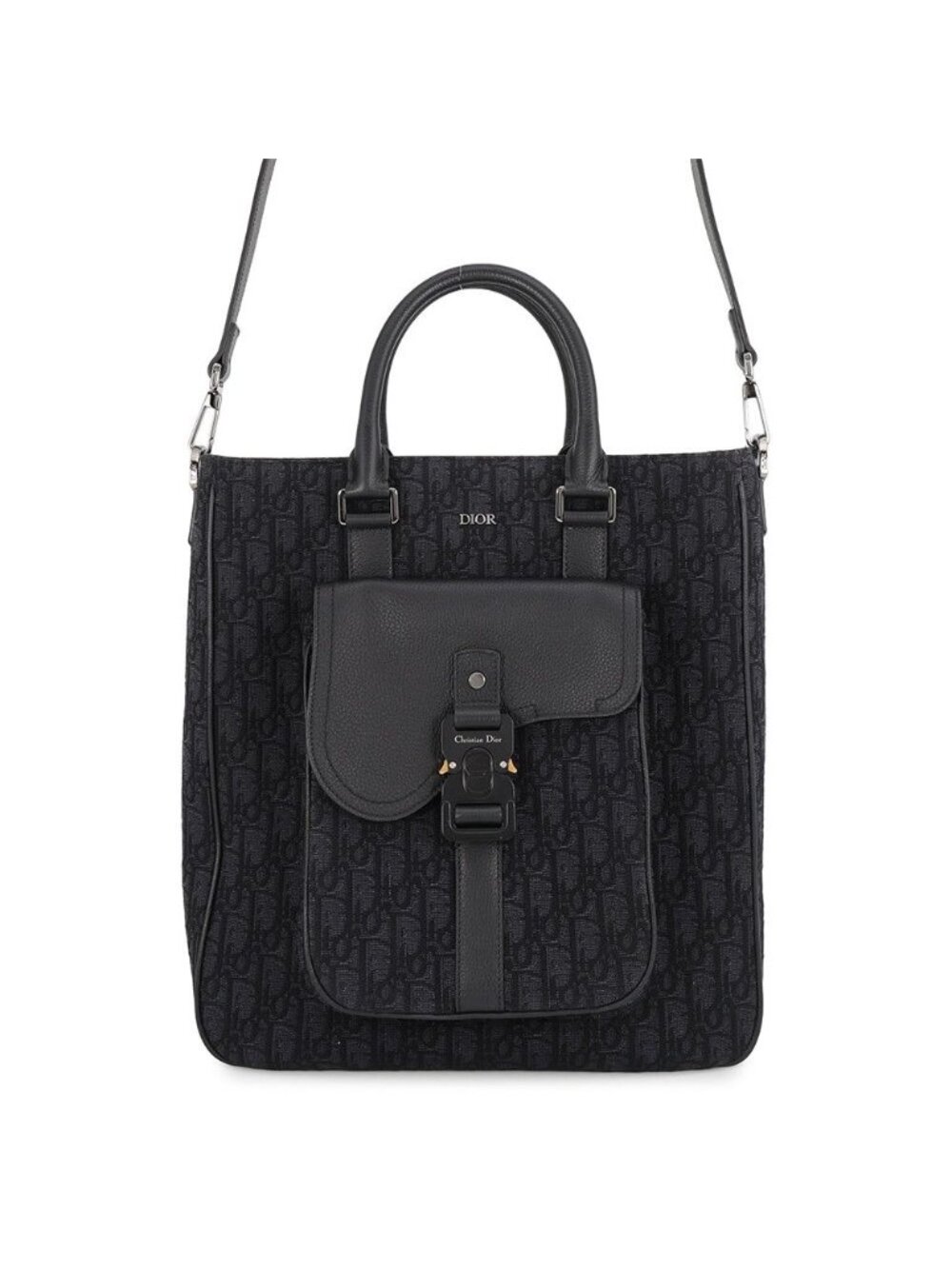 Dior Tote Bag Oblique Jacquard Saddle Trotter Black 2-Way